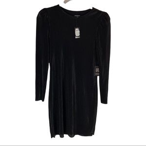 Express Womens Black Pleated Puff Shoulder Long Sleeve Shift Dress XS NWT. 
4006